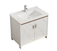 Mueble de baño blanco con lavabo y grifo mezclador de 70 cm, bisagras de cierre suave, diseño moderno, solución de almacenamiento elegante para espacios pequeños
