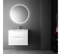 Mueble de Baño Comet Suspendido | Mueble Baño Fondo Reducido 2 Cajones Cierre Amortiguado y Lavabo Cerámico (70x40cm, Blanco Brillo)