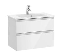 Mueble de baño compacto con lavabo y 2 cajones de 70 cm de ancho color blanco brillo Unik The Gap Roca - Sin conjunto de patas / Sin caja organizadora / Sin caja organizadora + Sin set de 2 colgadores