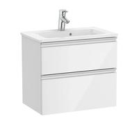 Mueble de baño compacto con lavabo y 2 cajones de 60 cm de ancho color blanco brillo Unik The Gap Roca - Sin conjunto de patas / Con caja organizadora / Con caja organizadora + Sin set de 2 colgadores