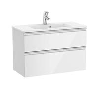 Mueble de baño compacto con lavabo y 2 cajones de 80 cm de ancho color blanco brillo Unik The Gap Roca - Con conjunto de patas / Set de 2 colgadores
