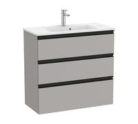 Mueble de baño compacto con lavabo y 3 cajones de 80 cm de ancho en color gris mate Unik The Gap Roca - Sin conjunto de patas / Sin caja organizadora / Sin caja organizadora + Sin set de 2 colgadores