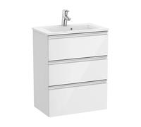 Mueble de baño compacto con lavabo y 3 cajones de 60 cm de ancho en color blanco brillo Unik The Gap Roca - Sin conjunto de patas / Sin caja organizadora / Sin caja organizadora + Set de 2 colgadores
