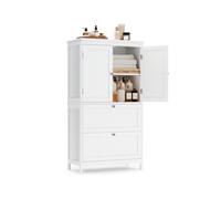 VASAGLE Mueble de Baño, Armario de Cocina y Almacenaje con 2 Cajones y 2 Puertas, Estante Ajustable, 30 x 60 x 110 cm, Blanco BBC551P31