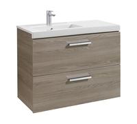 Mueble de Baño con 2 Cajones y Lavabo Izquierdo Unik de 90 cm Colección Prisma Fresno Roca - Sin toallero / Sin conjunto de patas / Sin caja organizadora + Sin caja organizadora + Sin set de 2 colgado