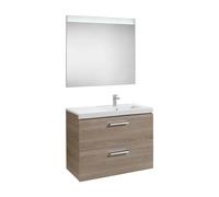 Pack mueble de baño de 90 cm con dos cajones y patas opcionales fresno Prisma Roca - Con toallero / Con conjunto de patas / Con caja organizadora + Sin caja organizadora + Set de 2 colgadores