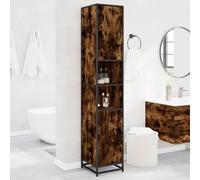 Mueble de Baño con 6 Compartimentos, Madera de Ingeniería y Metal, Armario Auxiliar de Baño, Cajoneras, Diseño Compacto, Requiere Montaje, Para Baño y Vestidor,Roble Ahumado, 35 x 37,5 x 188,5 cm