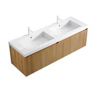 Mueble de baño con armario bajo colgante de 140 cm, mueble de baño con lavabo integral de resina blanca y 2 cajones (140 cm)