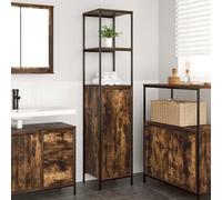 Mueble de Baño con Estantes en Roble Ahumado, Madera de Ingeniería, Armario Multiusos, Mueble Bajo Lavabo, Mueble de Baño Auxiliar, Requiere Montaje, Oficina y Sala de Estar, 36 x 35 x 165 cm