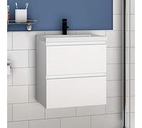 Mueble de baño con fregadero de cerámica, cajones y armario de almacenamiento para colgar en la pared para organizar un guardarropa moderno y debajo del lavabo