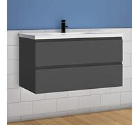 Mueble de baño con fregadero de cerámica, cajones y armario de almacenamiento para colgar en la pared para organizar un guardarropa moderno y debajo del lavabo