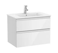 Mueble de baño de 70 cm de ancho con lavabo central color blanco brillo Unik The Gap Roca - Con toallero / Sin conjunto de patas / Sin caja organizadora + Con caja organizadora + Sin set de 2 colgador