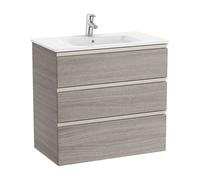 Mueble de baño de 80 cm de ancho con lavabo central color roble Unik The Gap Roca - Sin toallero / Sin conjunto de patas / Con caja organizadora + Con caja organizadora + Sin set de 2 colgadores