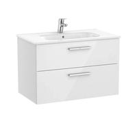 Mueble de baño de 80 cm con lavabo central color blanco brillo Unik Victoria Roca - Sin toallero / Sin conjunto de patas / Sin caja organizadora + Sin caja organizadora + Sin set de 2 colgadores