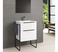 Mueble de Baño con Lavabo Cerámico Galsaky Industrial | 2 cajones con Cierre Amortiguado y Organizador| Guías Hettich Medidas | Mueble baño con Patas y Toallero (Blanco Brillo, 60.00)