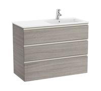 Mueble de baño de 100 cm de ancho con lavabo derecho color roble Unik The Gap Roca - Sin toallero / Con conjunto de patas / Con caja organizadora + Sin caja organizadora + Set de 2 colgadores