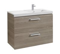 Mueble de Baño con Lavabo Derecho y 2 Cajones Unik de 90 cm Colección Prisma Fresno Roca - Sin toallero / Sin conjunto de patas / Sin caja organizadora + Sin caja organizadora + Sin set de 2 colgadore
