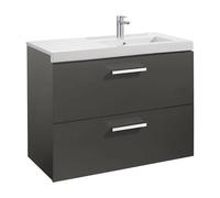 Mueble de baño con lavabo derecho y 2 cajones de 90 cm de ancho color gris antracita Unik Prisma Roca - Con toallero / Con conjunto de patas / Sin caja organizadora + Sin caja organizadora + Set de 2
