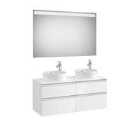 Mueble de baño con lavabo doble con 4 cajones de 120 cm con espejo LED blanco brillo Pack The Gap Roca - Sin lavabo / Con toallero / Con conjunto de patas + Sin caja organizadora + Sin caja organizado