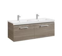 Mueble de Baño con Lavabo Doble y 2 Cajones Unik de 120 cm Colección Prisma Fresno Roca - Sin toallero / Sin caja organizadora / Sin caja organizadora + Set de 2 colgadores