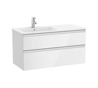 Mueble de baño de 100 cm con lavabo izquierdo color blanco brillo Unik The Gap Roca - Sin toallero / Con conjunto de patas / Sin caja organizadora + Sin caja organizadora + Sin set de 2 colgadores