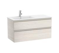 Mueble de baño de 100 cm de ancho con lavabo izquierdo en color fresno Unik The Gap Roca - Con toallero / Sin conjunto de patas / Sin caja organizadora + Sin caja organizadora + Set de 2 colgadores