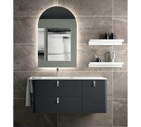 Mueble de Baño con Lavabo Salgar Uniiq 120 cm Gris Antracita - Con espejo con retroiluminación / Sin estante / Lateral izquerdo + Sin sifón y sin desagüe + Sin set de patas + BL Blanco