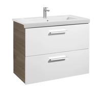 Mueble de Baño con Lavabo y 2 Cajones -fresno Unik de 80 cm Colección Prisma Blanco Roca - Con toallero / Sin conjunto de patas / Con caja organizadora + Sin caja organizadora + Set de 2 colgadores
