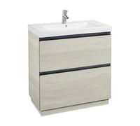 Mueble de baño con lavabo y 2 cajones de 80 cm de ancho color fresno nórdico Unik Lander Roca - Con conjunto de patas / Con caja organizadora / Con dos cajas organizadoras
