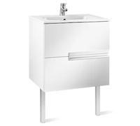 Mueble de baño con lavabo y 2 cajones de 60 cm de ancho color blanco brillo Unik Victoria-N Roca - Sin conjunto de patas / Sin caja organizadora / Sin caja organizadora