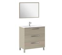 Mueble de baño conjunto taria con columna athenea y lavamanos en color roble claro (incluye espejo)