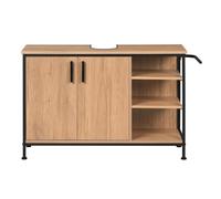 Mueble de baño de 1 pieza, con toallero, con y 3 compartimentos abiertos, mueble base con de almacenamiento y estantes ajustables, estructura de acero + MDF, + de madera, 30 x 90 cm