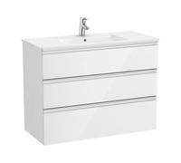 Mueble de baño de 100,5 cm con lavabo central en color blanco brillo Unik The Gap Roca - Con toallero / Con conjunto de patas / Sin caja organizadora + Set de 2 colgadores