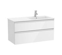 Mueble de baño de 100 cm de ancho con lavabo derecho en color blanco brillo Unik The Gap Roca - Sin toallero / Sin conjunto de patas / Sin caja organizadora + Sin caja organizadora + Sin set de 2 colg