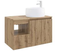 Mueble de baño de 2 piezas de madera de ingeniería con lavabo y grifo, | Madera de ingeniería resistente a la humedad, almacenamiento por cajones y puerta, instalación flexible sin perforación