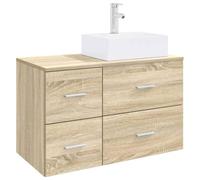 Mueble de baño de 2 piezas de madera de ingeniería Dub Sonoma con cajón | Madera de ingeniería duradera, cajón espacioso, perforación personalizable, brocas incluidas, diseño limpio