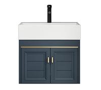 Mueble de baño de 20,5 pulgadas, lavabo azul montado en la pared con orificios para grifo de amplio diámetro, desagüe, conjunto moderno pintado, pequeño aseo, mini lavabo de porcelana (tamaño)