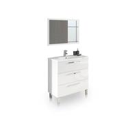 Mueble de baño de 3 cajones en blanco brillo con espejo 80 cm feel blanco brillo 80 x 86 x 45 cm