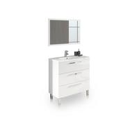 Mueble de baño de 3 cajones en blanco brillo con espejo 80 cm feel blanco brillo 80 x 86 x 45 cm 80 cm