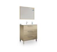 Mueble de baño de 3 cajones en roble con espejo 80 cm feel roble 80 x 86 x 45 cm