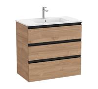 Mueble de baño de 80,5 cm de ancho con lavabo central y acabado en nogal Unik The Gap Roca - Sin toallero / Sin conjunto de patas / Con caja organizadora + Sin set de 2 colgadores