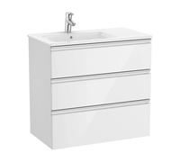 Mueble de baño de 80 cm con lavabo izquierdo color blanco brillo Unik The Gap Roca - Sin toallero / Sin conjunto de patas / Sin caja organizadora + Sin caja organizadora + Sin set de 2 colgadores