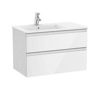 Mueble de baño de 80 cm de ancho con lavabo izquierdo en color blanco brillo Unik The Gap Roca - Sin toallero / Sin conjunto de patas / Sin caja organizadora + Sin caja organizadora + Sin set de 2 col