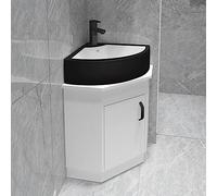 Mueble De Baño De Esquina Con Lavabo Para Espacios Pequeños, Juego De Mueble De Baño De Pared Con Lavabo De Cerámica, Grifo Cromado Y Desagüe Emergente En Forma De U.,Freestanding Black - 48x48cm