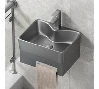 Mueble de baño de Esquina con toallero, Lavabo pequeño de baño montado en la Pared, Mueble de baño Flotante con Soporte de Acero Inoxidable, Lavabo Gris para Espacios reducidos.