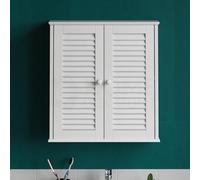 Home Discount Mueble de baño Madera con Rejilla, con Puertas Dobles, para Montar en Pared, Color Blanco