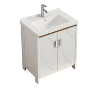 Mueble de baño de pie de 60 cm con lavabo y grifo mezclador, bisagras de cierre suave, gabinete blanco, elegante solución de almacenamiento para baños modernos