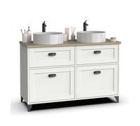 Mueble de baño doble toscana 2 cajones y 2 puertas con lavabos 120cm blanco y roble cambrian