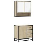 Mueble de baño Dub Sonoma, Armario de baño de madera de ingeniería | Diseño de pared que ahorra espacio, acabado sonoma cálido, estructura metálica resistente, bandeja perforada para lavabo