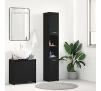 Mueble de Baño Efecto Roble Negro, Madera de Ingeniería, Armario Multiusos, Mueble Auxiliar de Baño, Con Puerta y Tirador Ergonómico, Para Baño y Vestidor, Color Roble Negro, 30 x 30 x 183,5 cm